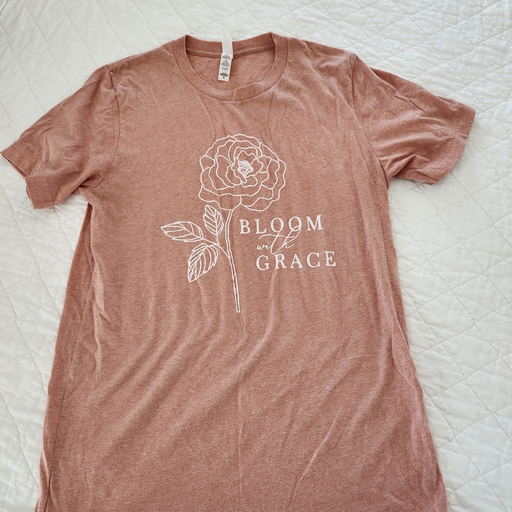 Bella Canvas Dusty Rose "Bloom with Grace" Floral Graphic Tee, Size M